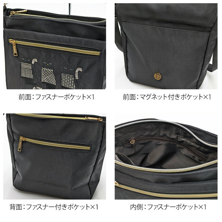 【KANSAI BIS】017506 ショルダーバッグ 肩掛け 斜め掛け 鞄 バッグ 猫 ネコ 柄 三匹の猫 かわいい おしゃれ お散歩 お出かけ プレゼント 猫好き