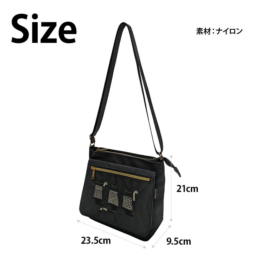 【KANSAI BIS】017506 ショルダーバッグ 肩掛け 斜め掛け 鞄 バッグ 猫 ネコ 柄 三匹の猫 かわいい おしゃれ お散歩 お出かけ プレゼント 猫好き