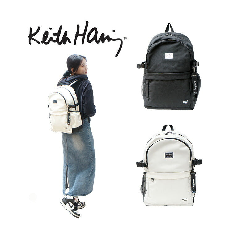 【KeithHaring】リュック 大容量15712 ラウンドバックパック26L  鞄 カバン 通学 スクール キースヘリング ユニセックス ブラック ストリート 普段使い 大容量 高校生 大学生