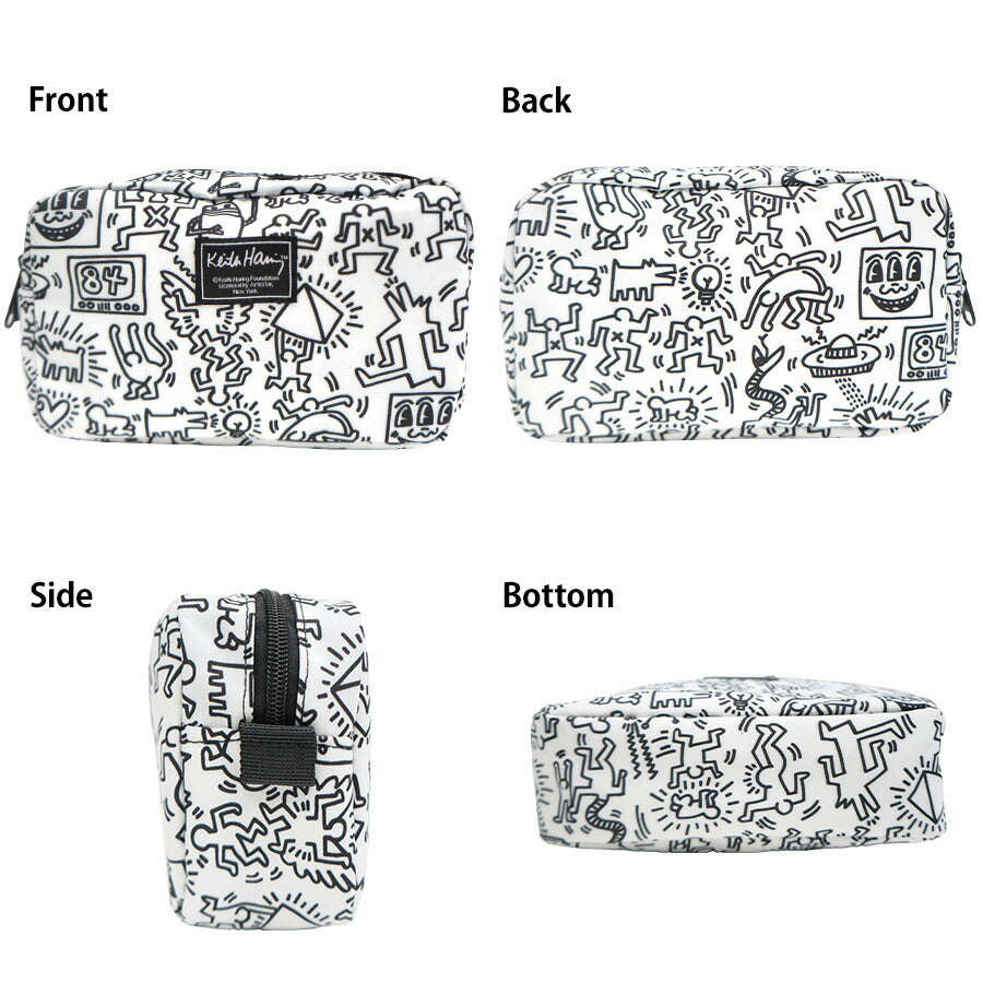 【KeithHaring】15800 ボックスポーチ ポーチ 小物入れ 化粧ポーチ キースヘリング ユニセックス 男女兼用 ブラック ホワイト 使いやすい かわいい ストリート 普段使い 学生 中学生 高校生 大学生