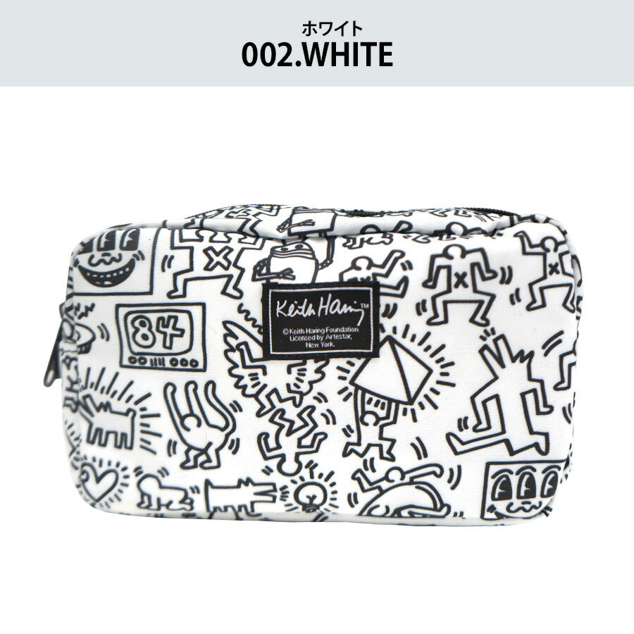【KeithHaring】15800 ボックスポーチ ポーチ 小物入れ 化粧ポーチ キースヘリング ユニセックス 男女兼用 ブラック ホワイト 使いやすい かわいい ストリート 普段使い 学生 中学生 高校生 大学生