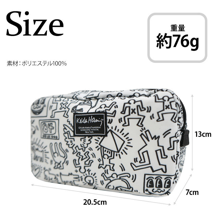 【KeithHaring】15800 ボックスポーチ ポーチ 小物入れ 化粧ポーチ キースヘリング ユニセックス 男女兼用 ブラック ホワイト 使いやすい かわいい ストリート 普段使い 学生 中学生 高校生 大学生