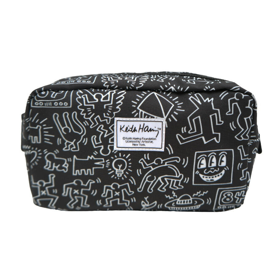 【KeithHaring】15800 ボックスポーチ ポーチ 小物入れ 化粧ポーチ キースヘリング ユニセックス 男女兼用 ブラック ホワイト 使いやすい かわいい ストリート 普段使い 学生 中学生 高校生 大学生