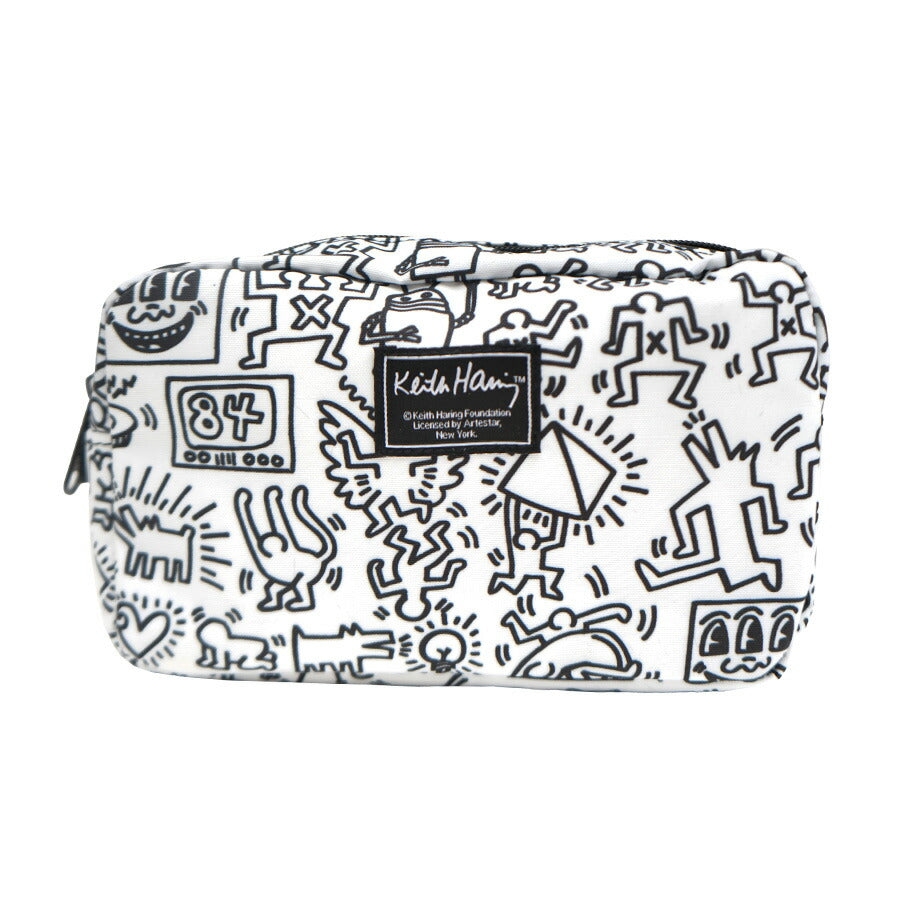 【KeithHaring】15800 ボックスポーチ ポーチ 小物入れ 化粧ポーチ キースヘリング ユニセックス 男女兼用 ブラック ホワイト 使いやすい かわいい ストリート 普段使い 学生 中学生 高校生 大学生