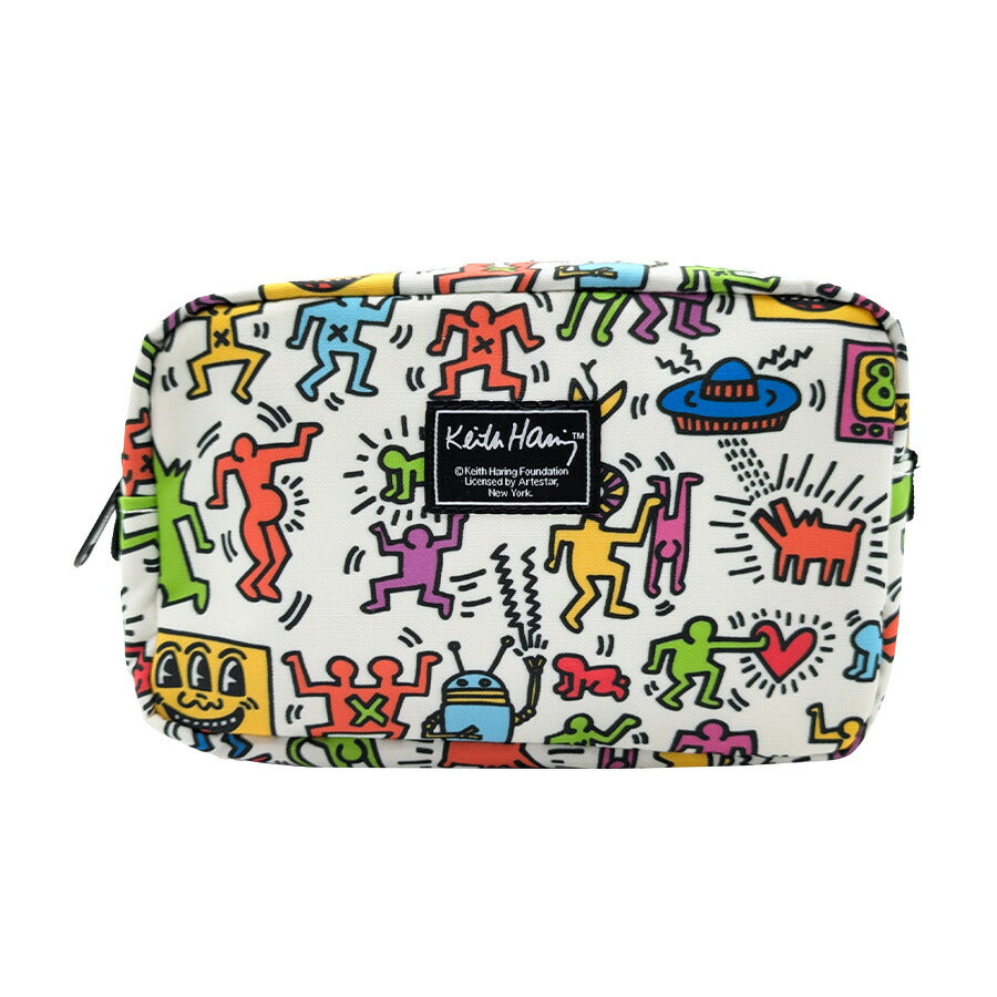 【KeithHaring】15800 ボックスポーチ ポーチ 小物入れ 化粧ポーチ キースヘリング ユニセックス 男女兼用 ブラック ホワイト 使いやすい かわいい ストリート 普段使い 学生 中学生 高校生 大学生