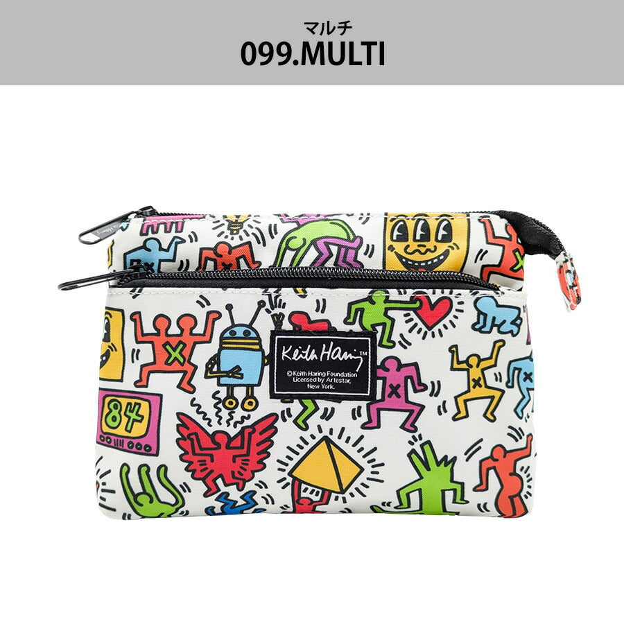 【KeithHaring】15801 フラットポーチ ポーチ 小物入れ 化粧ポーチ キースヘリング ユニセックス 男女兼用 ブラック ホワイト 使いやすい かわいい ストリート 普段使い 学生 中学生 高校生 大学生
