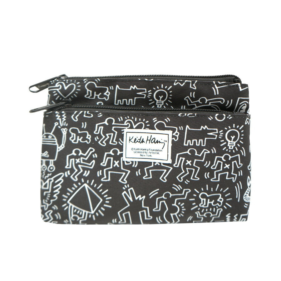 【KeithHaring】15801 フラットポーチ ポーチ 小物入れ 化粧ポーチ キースヘリング ユニセックス 男女兼用 ブラック ホワイト 使いやすい かわいい ストリート 普段使い 学生 中学生 高校生 大学生
