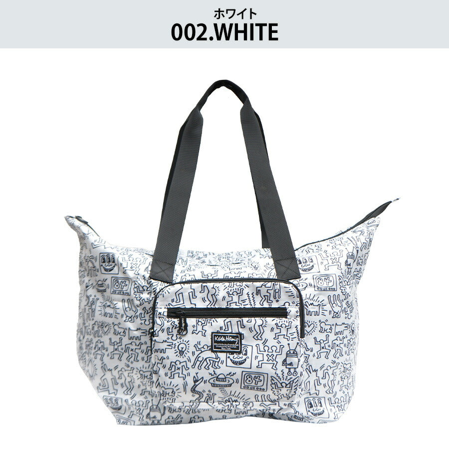 【KeithHaring】15802 パッカブルトートバッグ 鞄 トート 持ち運び サブバッグ キースヘリング ユニセックス 男女兼用 ブラック ホワイト 使いやすい かわいい ストリート 普段使い 便利 中学生 高校生 大学生