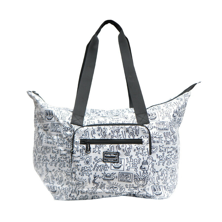 【KeithHaring】15802 パッカブルトートバッグ 鞄 トート 持ち運び サブバッグ キースヘリング ユニセックス 男女兼用 ブラック ホワイト 使いやすい かわいい ストリート 普段使い 便利 中学生 高校生 大学生