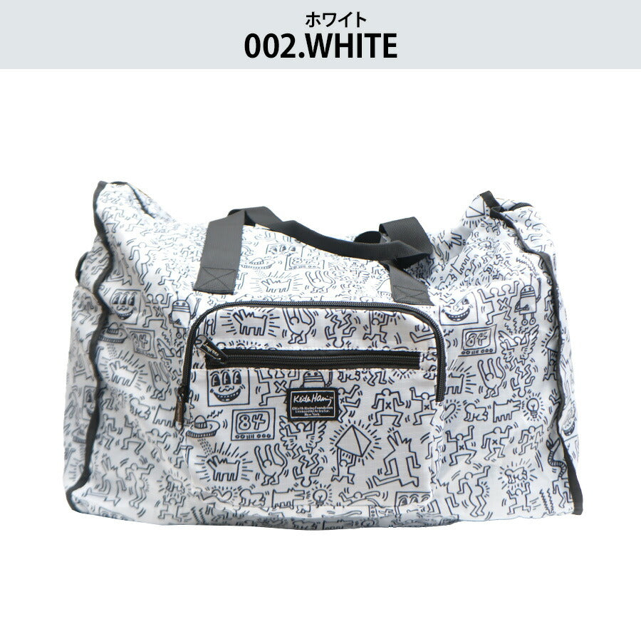 【KeithHaring】15803 パッカブルダッフルバッグ 鞄 ボストンバッグ 持ち運び サブバッグ キースヘリング ユニセックス 男女兼用 ブラック ホワイト 使いやすい かわいい ストリート 普段使い 便利 中学生 高校生 大学生