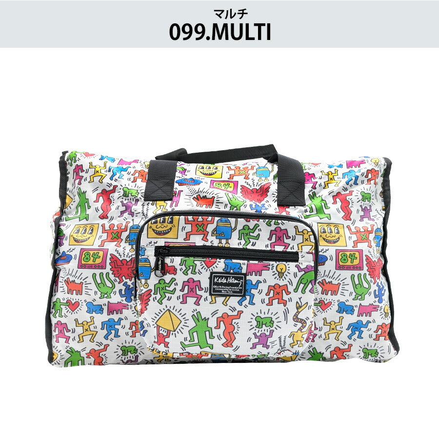 【KeithHaring】15803 パッカブルダッフルバッグ 鞄 ボストンバッグ 持ち運び サブバッグ キースヘリング ユニセックス 男女兼用 ブラック ホワイト 使いやすい かわいい ストリート 普段使い 便利 中学生 高校生 大学生