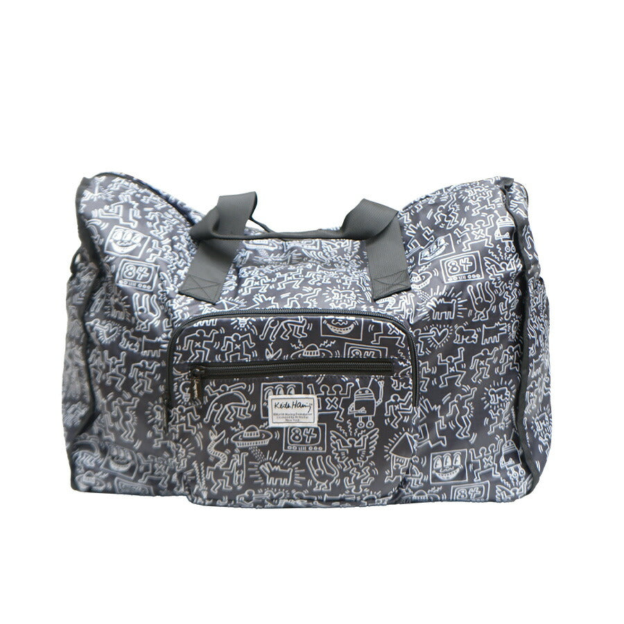 【KeithHaring】15803 パッカブルダッフルバッグ 鞄 ボストンバッグ 持ち運び サブバッグ キースヘリング ユニセックス 男女兼用 ブラック ホワイト 使いやすい かわいい ストリート 普段使い 便利 中学生 高校生 大学生