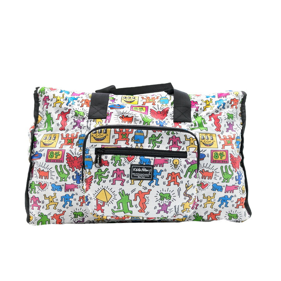 【KeithHaring】15803 パッカブルダッフルバッグ 鞄 ボストンバッグ 持ち運び サブバッグ キースヘリング ユニセックス 男女兼用 ブラック ホワイト 使いやすい かわいい ストリート 普段使い 便利 中学生 高校生 大学生