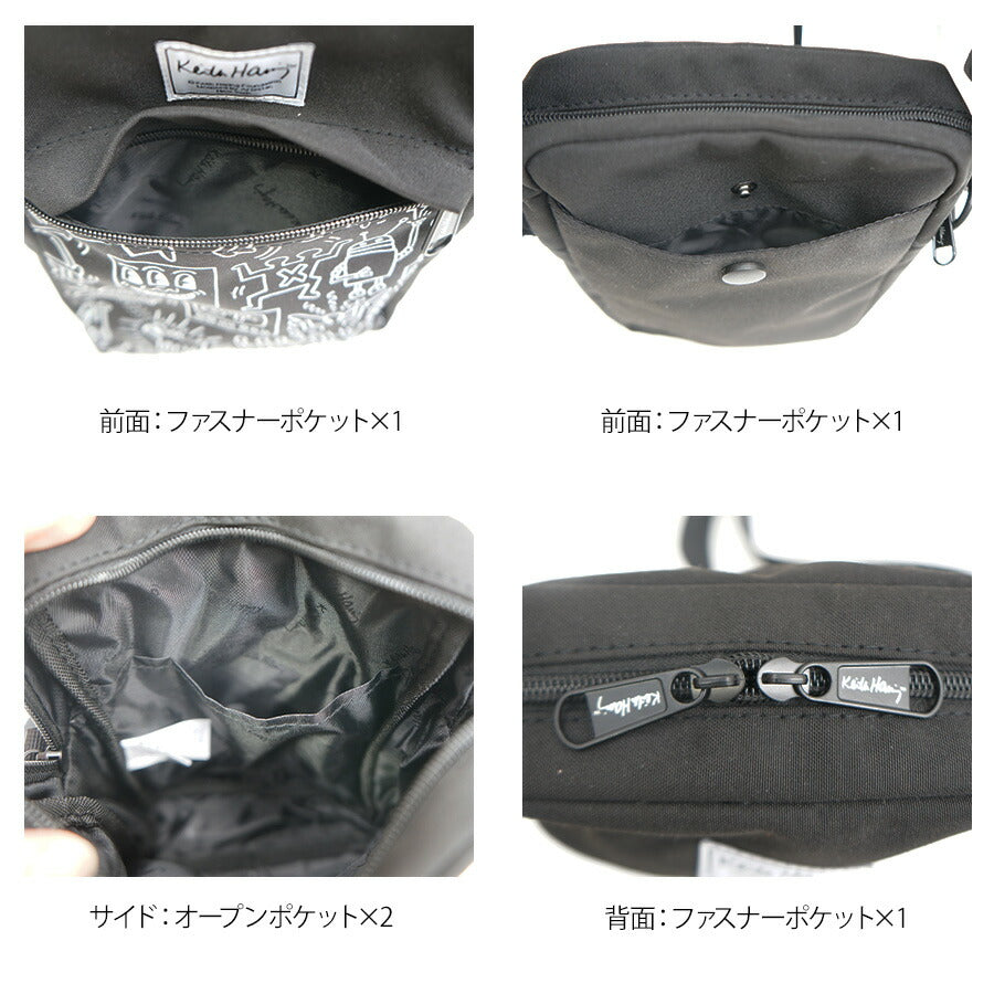 【KeithHaring】15804 縦型ショルダーバッグ 鞄 ショルダー 斜めがけ 軽量 キースヘリング ユニセックス 男女兼用 ブラック ホワイト 使いやすい かわいい ストリート 普段使い 便利 中学生 高校生 大学生