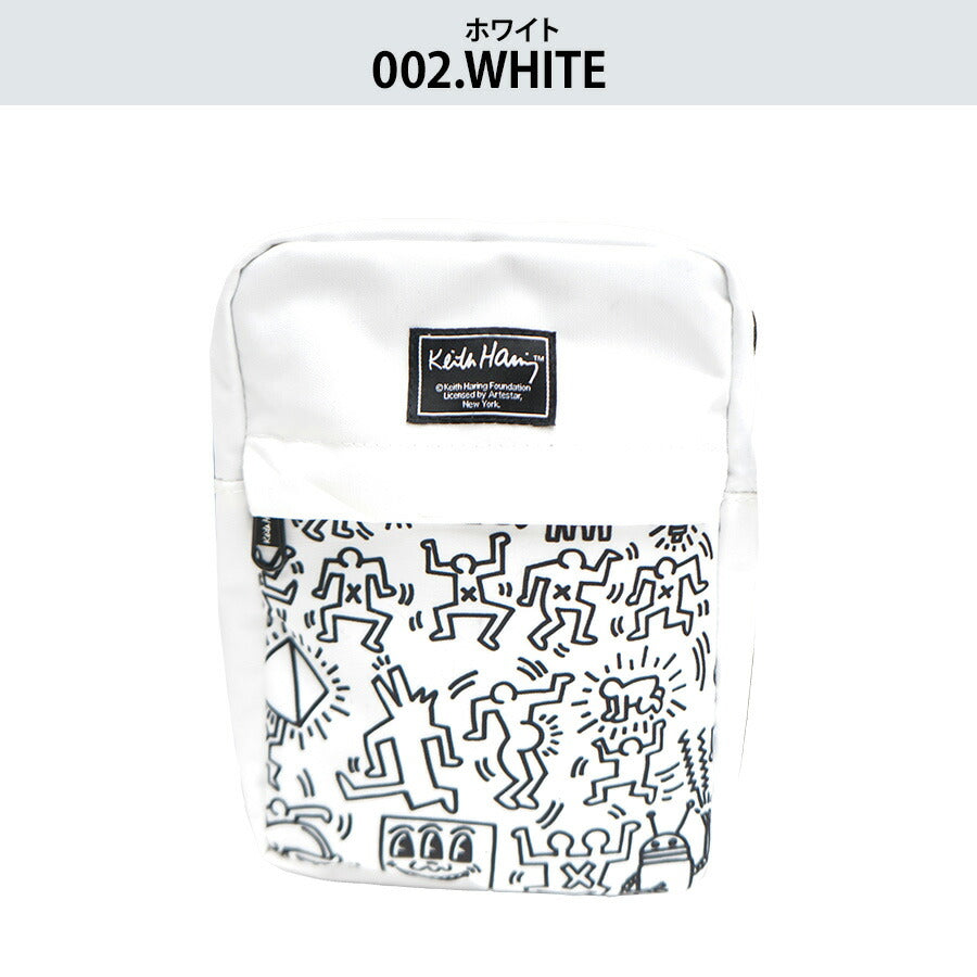 【KeithHaring】15804 縦型ショルダーバッグ 鞄 ショルダー 斜めがけ 軽量 キースヘリング ユニセックス 男女兼用 ブラック ホワイト 使いやすい かわいい ストリート 普段使い 便利 中学生 高校生 大学生
