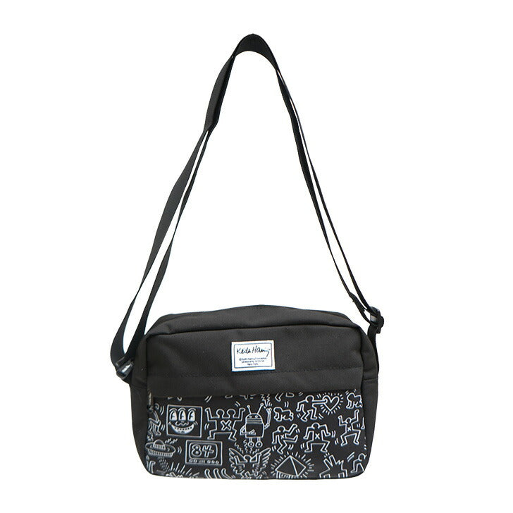 【KeithHaring】15805 横型ショルダーバッグ ショルダー 斜めがけ 軽量 キースヘリング ユニセックス 男女兼用 ブラック ホワイト 使いやすい かわいい ストリート 普段使い 便利 中学生 高校生 大学生