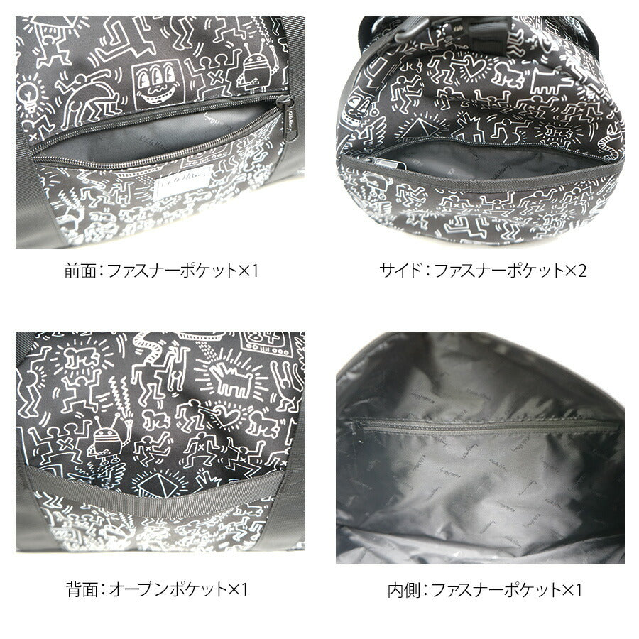 【KeithHaring】15806 2WAYダッフルバッグM 鞄 ボストンバッグ 部活 旅行 修学旅行 キースヘリング ユニセックス 男女兼用 ブラック ホワイト 使いやすい かわいい ストリート 便利 中学生 高校生 大学生