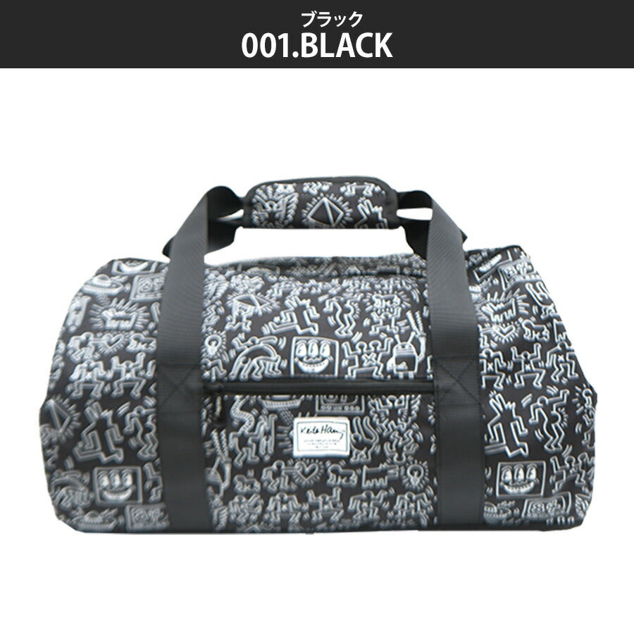 【KeithHaring】15806 2WAYダッフルバッグM 鞄 ボストンバッグ 部活 旅行 修学旅行 キースヘリング ユニセックス 男女兼用 ブラック ホワイト 使いやすい かわいい ストリート 便利 中学生 高校生 大学生