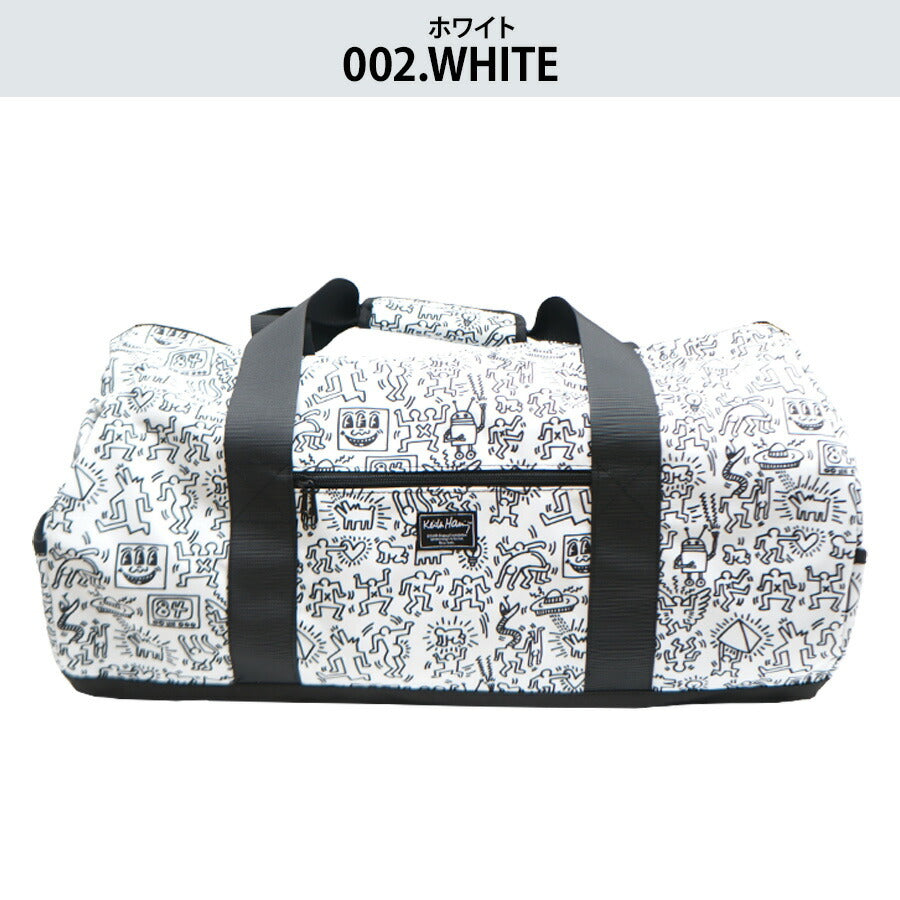 【KeithHaring】15807 2WAYダッフルバッグL 鞄 ボストンバッグ 部活 旅行 修学旅行 キースヘリング ユニセックス 男女兼用 ブラック ホワイト 使いやすい かわいい ストリート 便利 中学生 高校生 大学生
