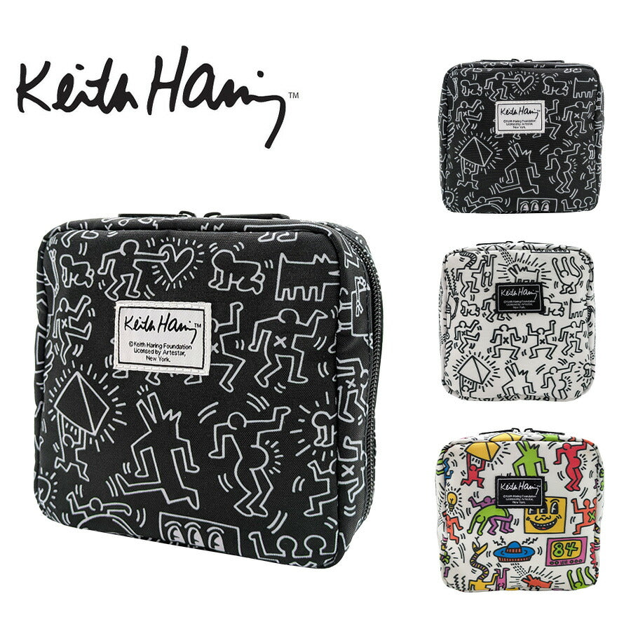 【KeithHaring】 15808 スクエアポーチ 化粧ポーチ 小物入れ キースへリング 普段使い 使いやすい 便利 プレゼント 贈り物 ギフト かわいい ユニセックス