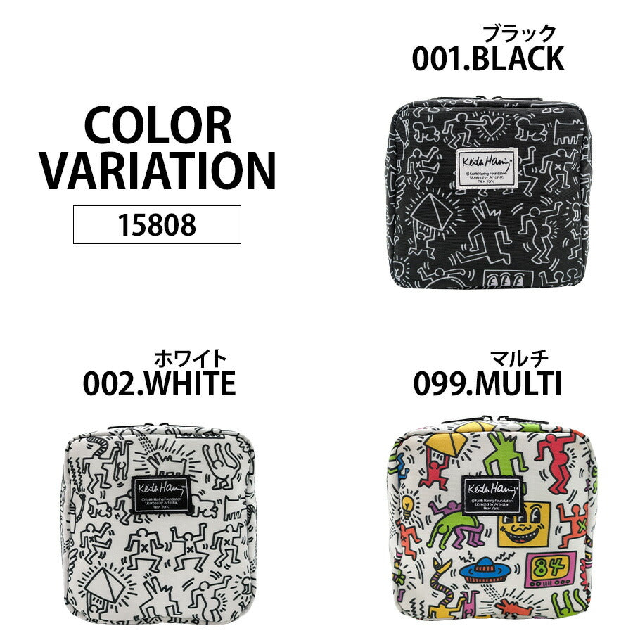 【KeithHaring】 15808 スクエアポーチ 化粧ポーチ 小物入れ キースへリング 普段使い 使いやすい 便利 プレゼント 贈り物 ギフト かわいい ユニセックス