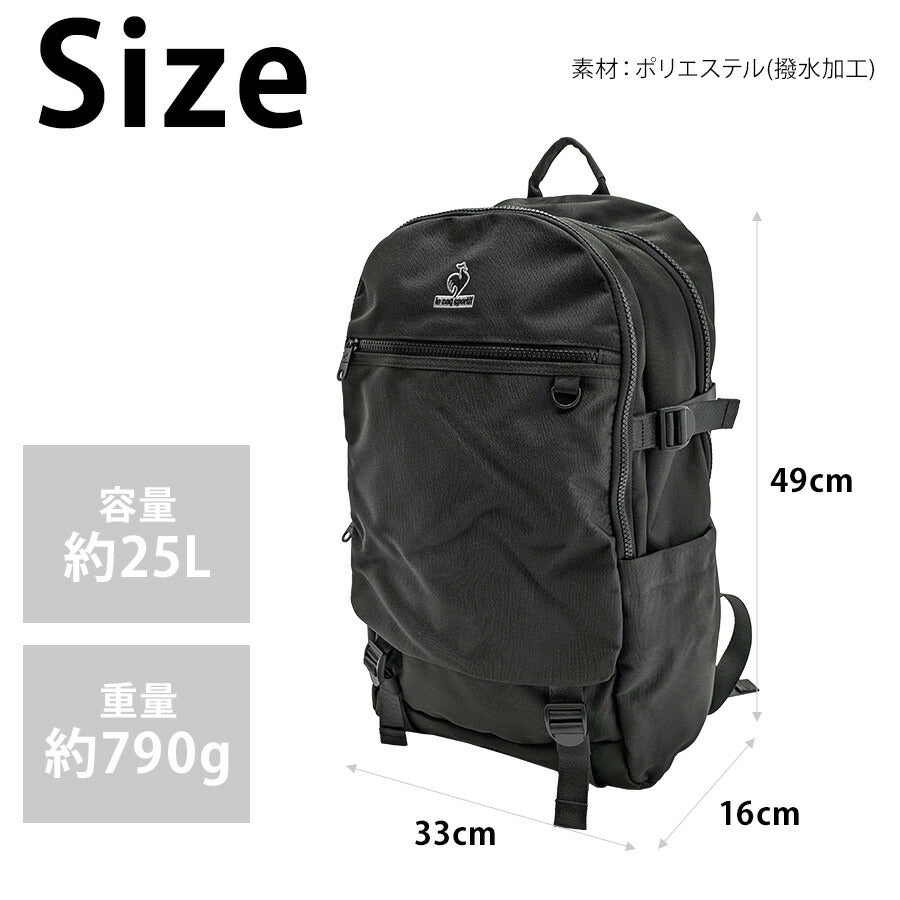 【le coq sprotif】リュック 大容量 36477 25L スクールリュック バックパック 通勤 通学 カジュアル シンプル 中高生 大学生 ユニセックス プレゼント ギフト ブラック