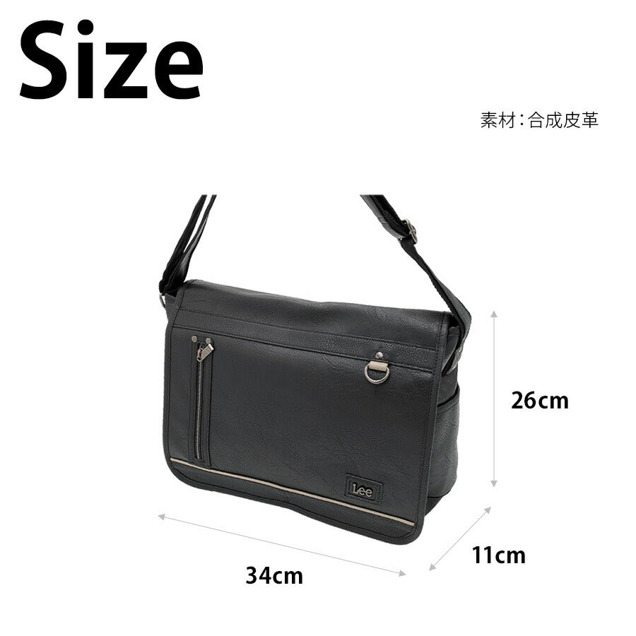 Lee 320-3154 かぶせショルダーバッグL 斜め掛け 鞄 カバン かばん バッグ 普段使い お出かけ 使いやすい カジュアル 合皮 メンズ プレゼント ギフト ブラック