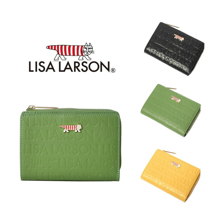 【SNSで話題のレザーケアクリームプレゼント中！】【LISA LARSON】リサ ラーソン 二つ折り財布 本革 レディース LTLM-01 牛革 レザー エンボス 型押し 猫 マイキー プレート 可愛い おしゃれ 箱入り プレゼント ギフト 金運 ウォレット collonil コロニル