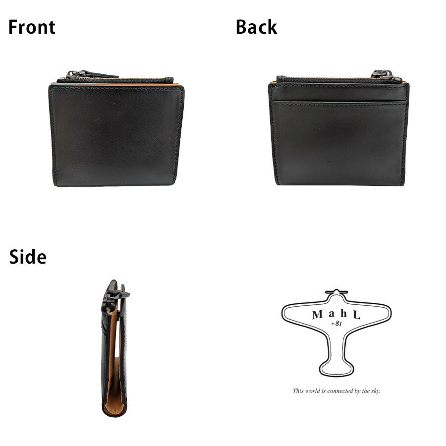 Mahl+81 4m5-1177 ストンプ 二つ折りミニ財布 財布 さいふ サイフ ウォレット 普段使い 使いやすい 牛革 レザー レディース プレゼント ギフト ブラック 母の日