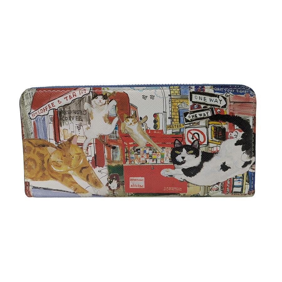 Manhattaner's マンハッタナーズ ライブリーパース　長札入れ　ラウンドファスナータイプ 75-1654 猫 猫柄 久下貴史 くげ たかし 絵 クール・マンハッタン 猫いっぱいの夜空 とっても素敵 薫るマンハッタン シリーズ 牛革 プレゼント 母の日 敬老の日 猫好き