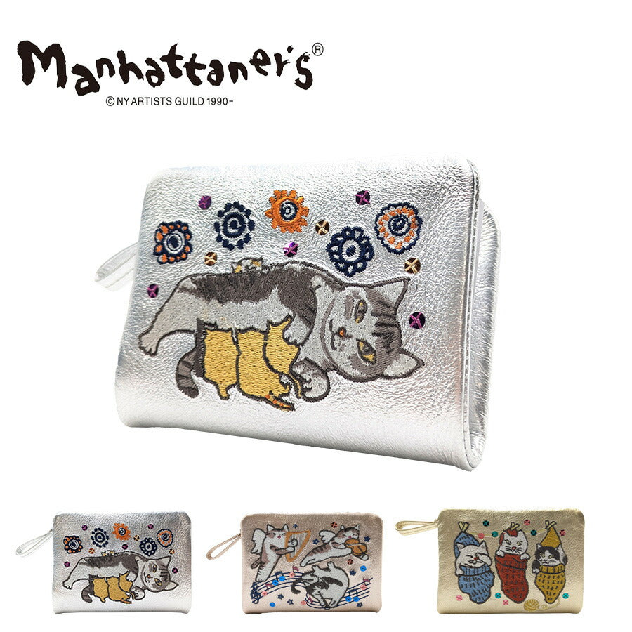 【Manhattaners】75-1740 ティンクルパース 二つ折り財布 レディース さいふ 財布 サイフ ウォレット マンハッタナーズ シルバー ゴールド 使いやすい 普段使い 猫 おしゃれ かわいい プレゼント ギフト 母の日 敬老の日