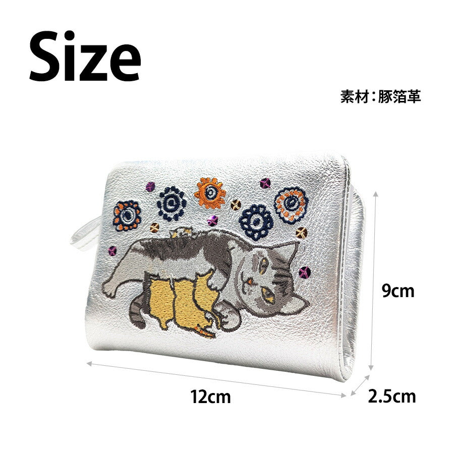 【Manhattaners】75-1740 ティンクルパース 二つ折り財布 レディース さいふ 財布 サイフ ウォレット マンハッタナーズ シルバー ゴールド 使いやすい 普段使い 猫 おしゃれ かわいい プレゼント ギフト 母の日 敬老の日