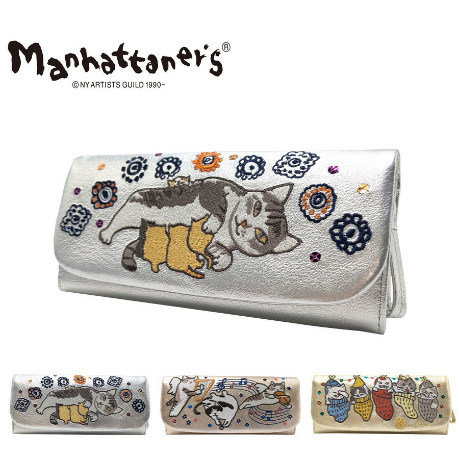 【Manhattaners】75-1742 ティンクルパース かぶせ長財布 レディース さいふ 財布 サイフ ウォレット マンハッタナーズ シルバー ゴールド 使いやすい 普段使い 猫 おしゃれ かわいい プレゼント ギフト 母の日 敬老の日