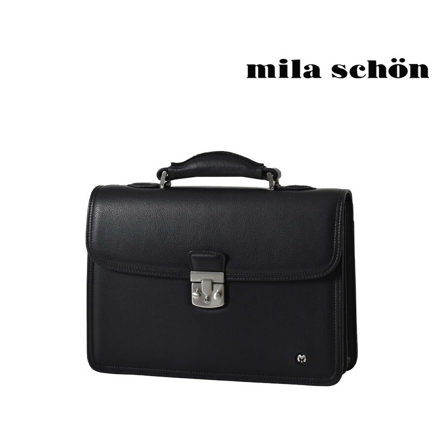 【mila schon】193524 ミラショーン クレスタ ビジネスB5ハンドバッグ 手提げ 通勤 仕事 営業 日本製 レザー 牛革 メンズ プレゼント ギフト ブラック