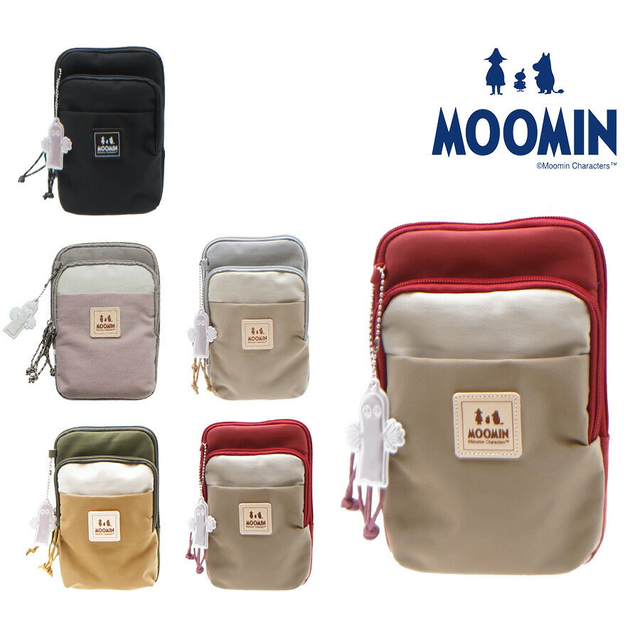 【MOOMIN】RMNL-01 ミニショルダーバッグ ムーミン ミニ バッグ  デイリー 軽撥水 ショルダー スマホ 貴重品 ポケット感覚 かわいい ポシェット ヌメ革 ワッペン ロゴの型押し シワナイロン素材 タウン レジャー アウトドア ニョロニョロ リフレクター付き プレゼント 母の日