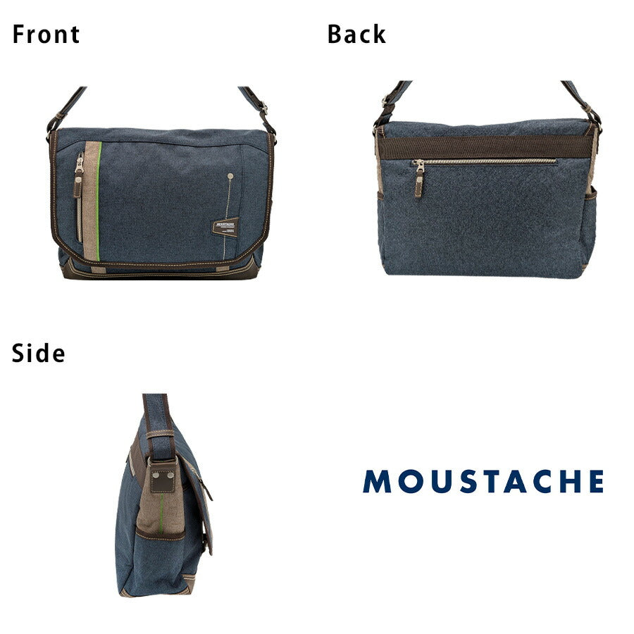 【MOUSTACHE】jlg4652 ショルダーバッグ 斜め掛け 肩掛け かばん 通勤 普段使い 使いやすい シンプル おしゃれ 軽量 メンズ プレゼント ギフト 父の日 ブラック