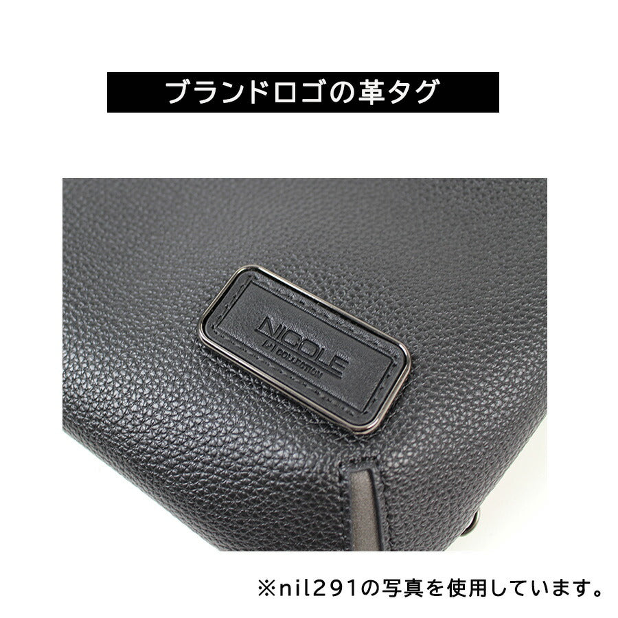 NICOLE nil292 リープス ヨコ型ボディバッグ ワンショルダーバッグ 斜め掛け合成皮革 軽量 A5 かばん 普段使い カジュアル メンズ プレゼント ギフト ブラック