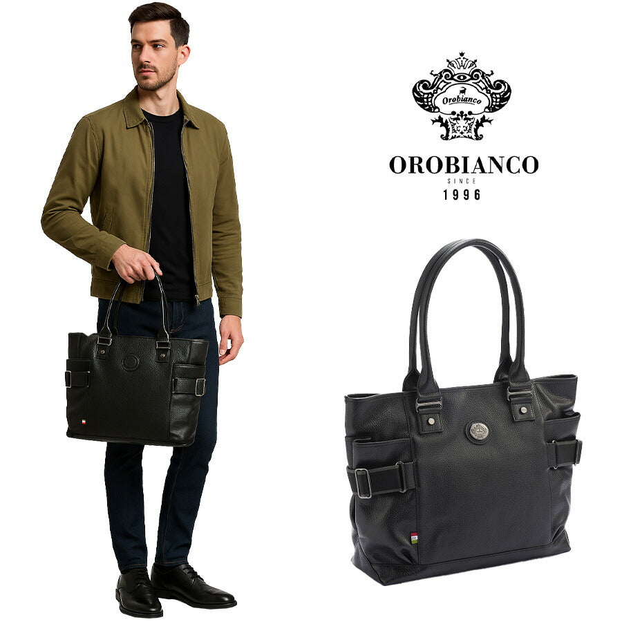 【Orobianco】92473 ムッカ トートバッグ 手持ち ビジネス 通勤 普段使い 使いやすい 大容量 カジュアル シンプル 牛革 メンズ プレゼント ギフト ブラック