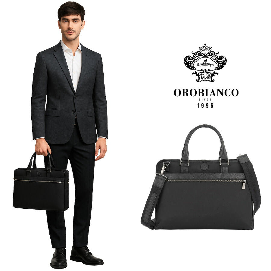 【Orobianco】92964 ソロペルテ ビジネスバッグ 斜め掛け 手持ち 通勤 使いやすい 大容量 カジュアル シンプル 牛革 メンズ プレゼント ギフト ブラック