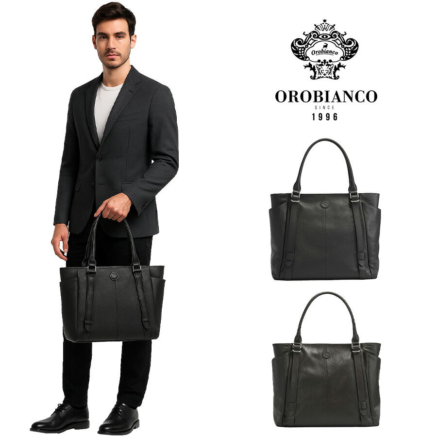 【Orobianco】93001 フィオレ トートバッグ 手持ち 通勤 普段使い 使いやすい 大容量 カジュアル シンプル 牛革 メンズ プレゼント ギフト ブラック