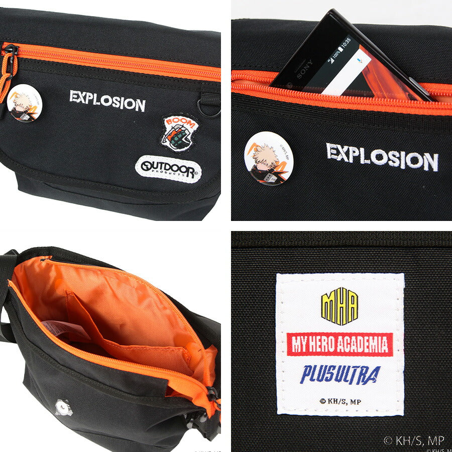 【レターパック配送/時間指定不可】【outdoor products】ha02 僕のヒーローアカデミア 缶バッチ付きフラップショルダー 緑谷出久 爆豪勝己 轟焦凍 死柄木弔