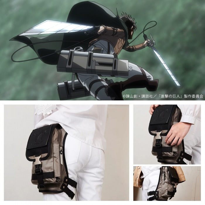 DEVICE×進撃の巨人 立体機動レッグポーチ 進撃 コラボ レッグ バッグ ショルダー 鞄 本革 ミリタリー 自転車 バイク 送料無料 OLH90078