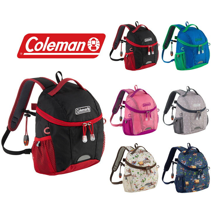 Coleman コールマン プチ キッズリュック petit キッズ リュックサック バックパック デイパック ロゴ ワンポイント 総柄 アウトドア 使いやすい チェストベルト リフレクター サイドポケット シンプル 小さめ 通園 通学 遠足 学童 習い事 塾 お出かけ