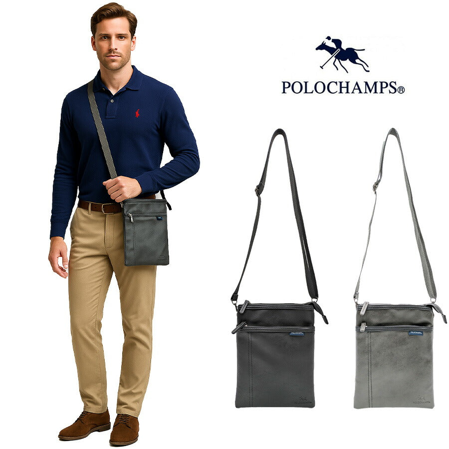 【POLOCHAMPS】 pcp102 ミニショルダー ショルダーバッグ 斜め掛け 使いやすい 普段使い コンパクト シンプル カジュアル ユニセックス プレゼント ブラック