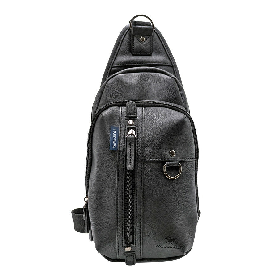【POLOCHAMPS】 pcp106 ボディバッグ ショルダーバッグ 肩掛け 斜め掛け 使いやすい 普段使い シンプル カジュアル ユニセックス プレゼント ブラック