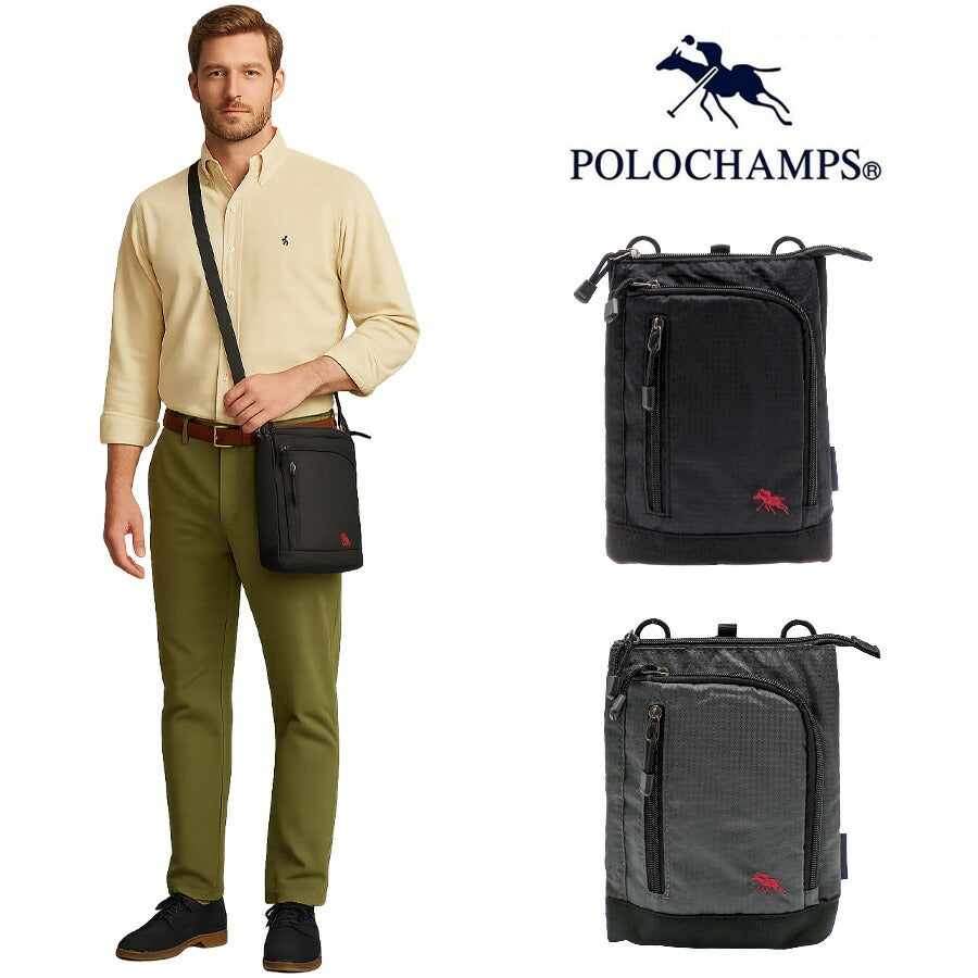 【クリックポスト/時間指定不可】【POLO CHAMPS】 pcr108 シザーバッグ 斜め掛け かばん カジュアル メンズ ギフト プレゼント 父の日 敬老の日 ブラック