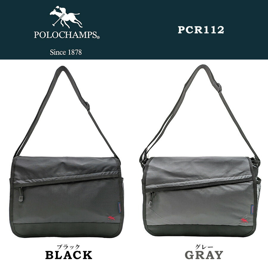 【POLO CHAMPS】 pcr112 フラップショルダー 斜め掛け かばん カバン 鞄 使いやすい 普段使い シンプル カジュアル メンズ 父の日 ギフト プレゼント ブラック