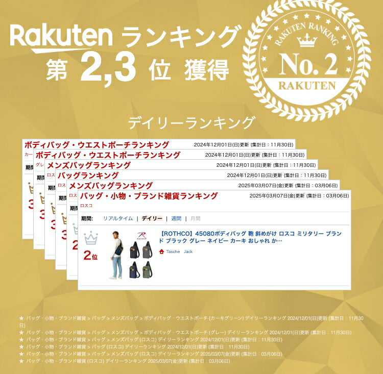 【ROTHCO】45080ボディバッグ 鞄 斜めがけ ロスコ ミリタリー ブランド ブラック グレー ネイビー カーキ おしゃれ かっこいい 使いやすい 父の日 プレゼント 誕生日 ギフト