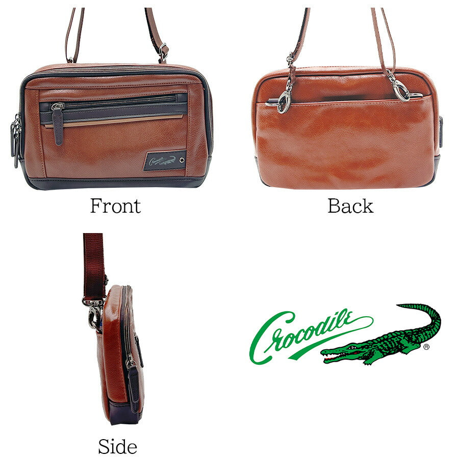 【Crocodile】736-2350 クラッチショルダー かばん カバン 鞄 バッグ クラッチ ショルダー 斜め掛け 日常 普段使い 使いやすい 便利 多機能 シンプル クロコダイル ブラウン かっこいい おしゃれ メンズ お出かけ