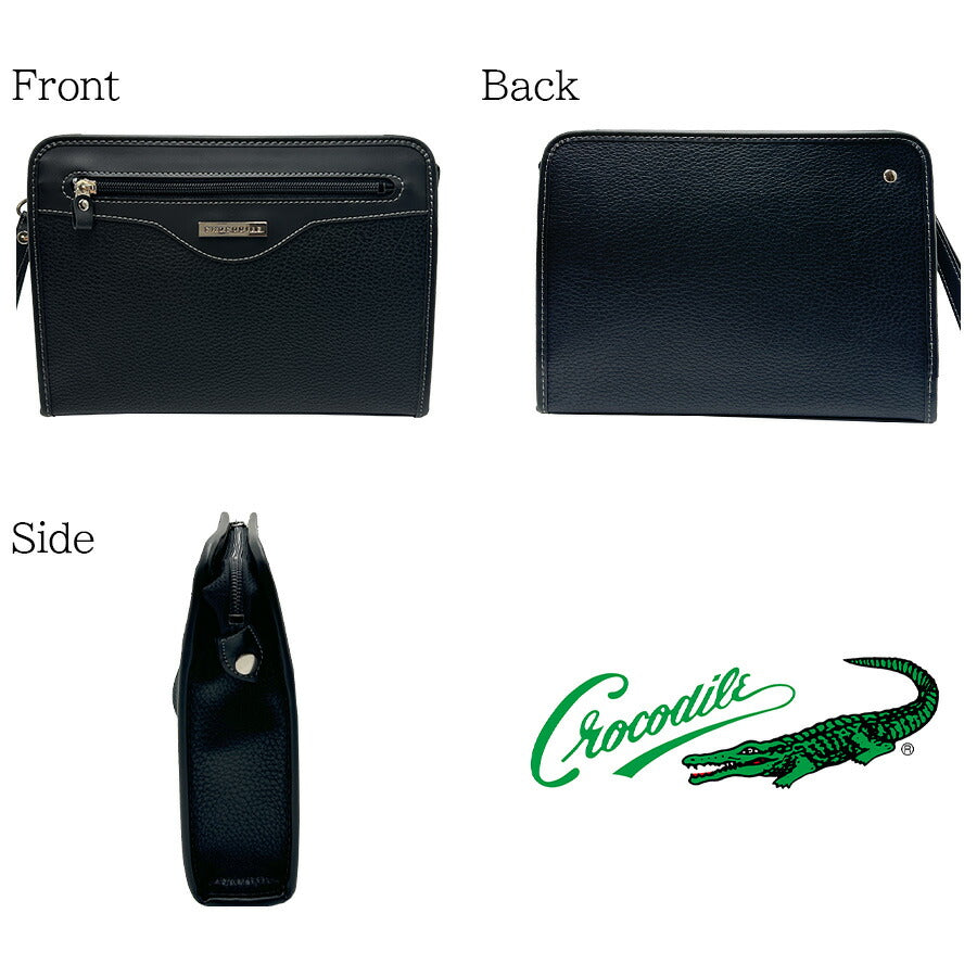 【Crocodile】736-7092 セカンドバッグ 日本製 かばん カバン 鞄 バッグ クラッチ 手持ち 日常 普段使い 使いやすい 便利 多機能 シンプル クロコダイル ブラック かっこいい おしゃれ メンズ お出かけ